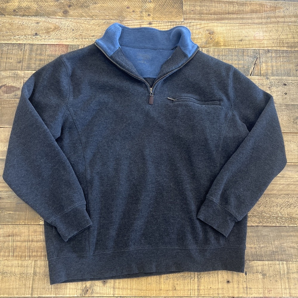 Pendleton Mens XL Sweater Pullover Gray 1/4 Zip Pocket Long Sleeve 100% Cotton